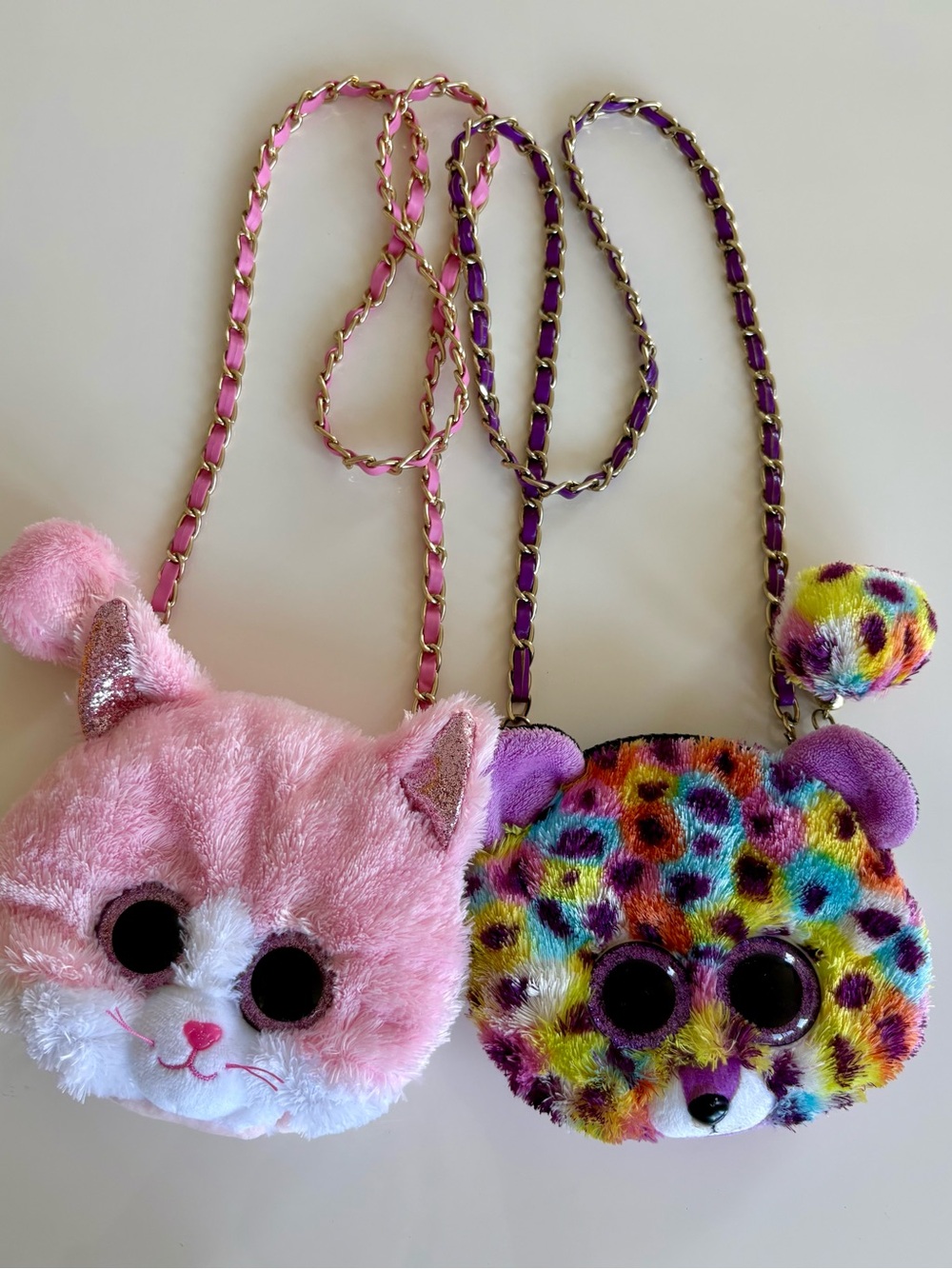 2 Ty Plush Kids Crossbody Bags - Pink & Multicolor Leopard Print